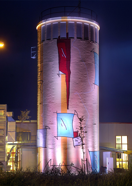 malerei, betongestaltung an einem betonturm betonsilo